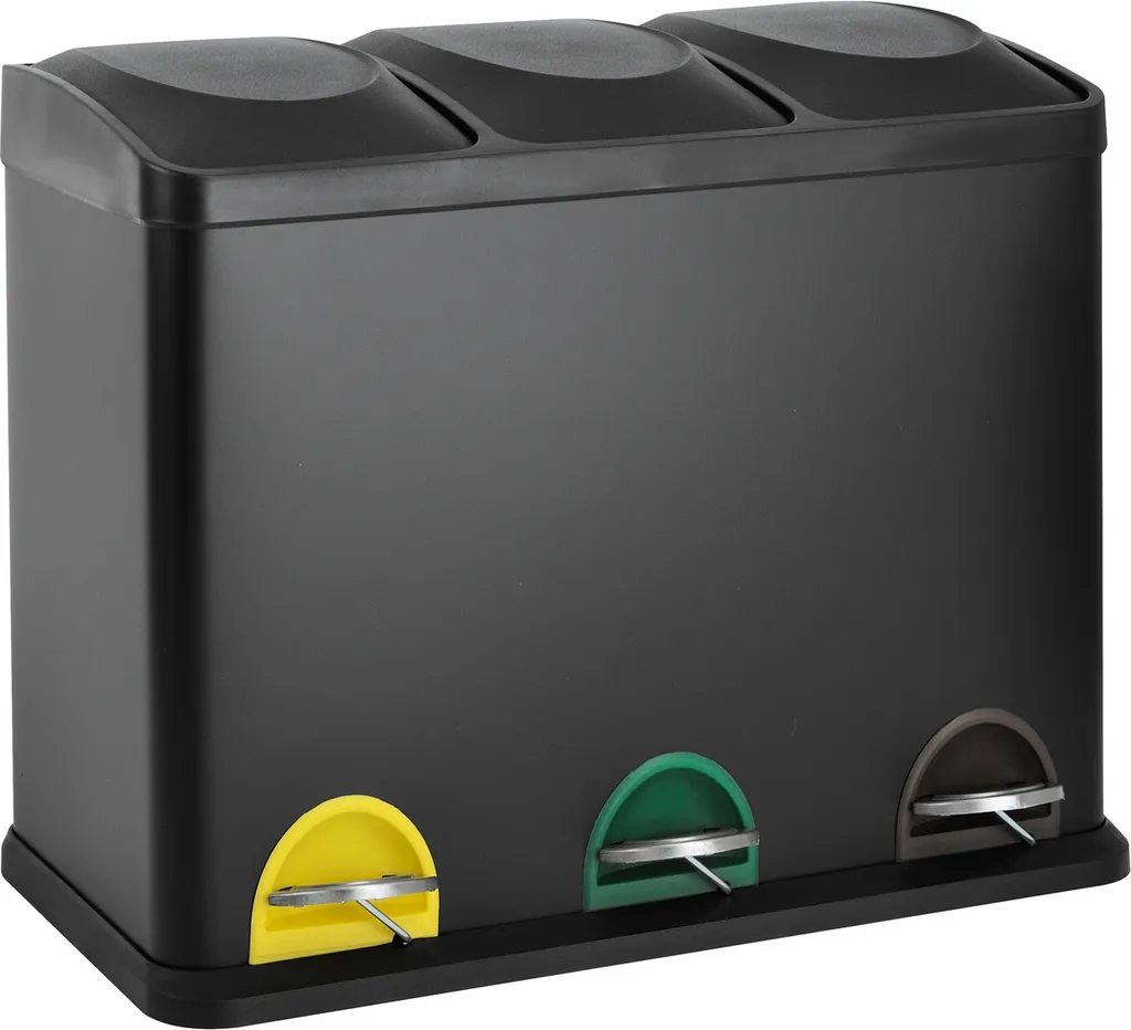 SVITA TC3X15 Kücheneimer 45L Mülleimer Trennsystem Treteimer Abfalleimer Schwarz 1 SVITA TC3X15 Kücheneimer 45L Mülleimer Trennsystem Treteimer Abfalleimer Schwarz