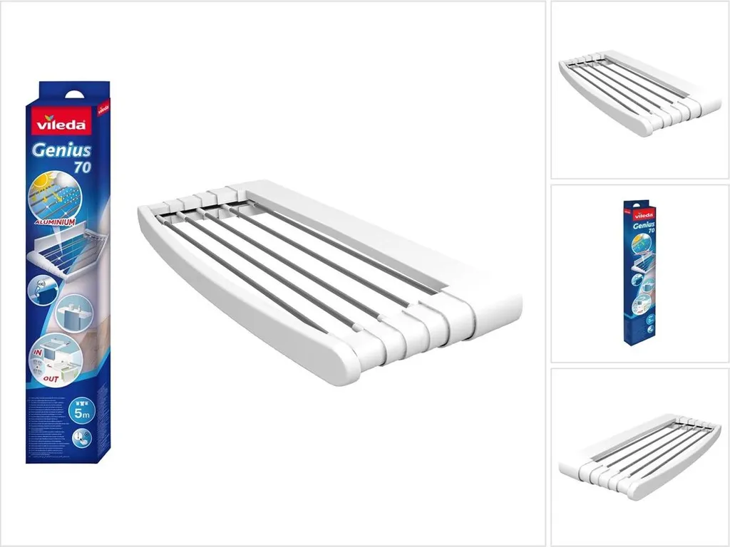 Vileda Genius 70 Wand-Wäscheständer Aus Aluminium Und Harz, 5 Meter Aufhängefläche, 2 Paar Wandhalterungen Inklusive, Offene Maße 70 X 38 X 8 Cm, Farbe Weiß 8 Vileda Genius 70 Wand-Wäscheständer Aus Aluminium Und Harz, 5 Meter Aufhängefläche, 2 Paar Wandhalterungen Inklusive, Offene Maße 70 X 38 X 8 Cm, Farbe Weiß – Bild 8