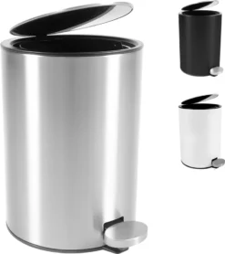 Bamodi Kosmetikeimer – 3l-Edelstahl-Treteimer Mit Absenkautomatik – Silber (gebürstet)