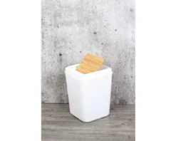 Schwingdeckeleimer 7 Liter Weiß/Bambus