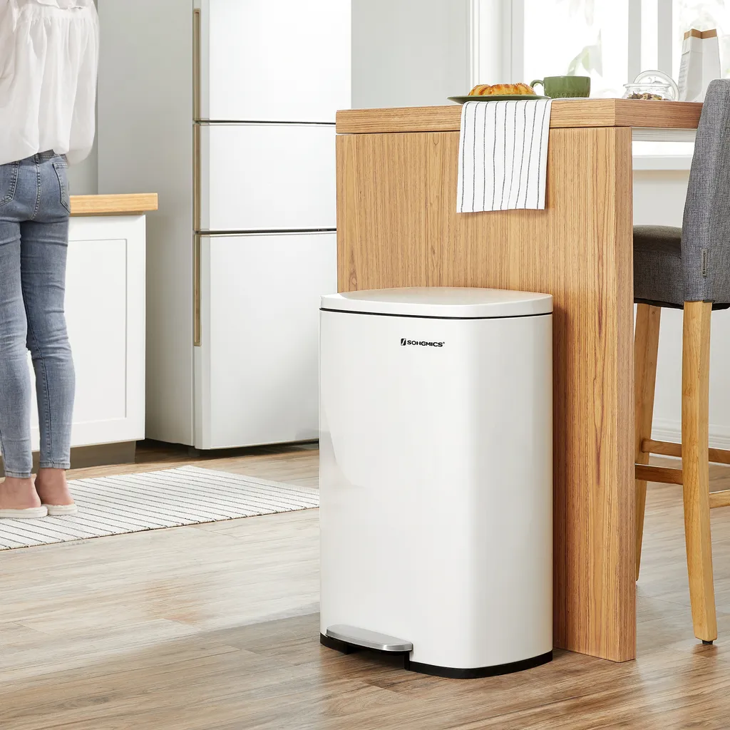 SONGMICS 50 Liter, Mülleimer Küche, Abfalleimer, , Mit Deckel, Treteimer Weiß LTB101W01 2 SONGMICS 50 Liter, Mülleimer Küche, Abfalleimer, , Mit Deckel, Treteimer Weiß LTB101W01 – Bild 2