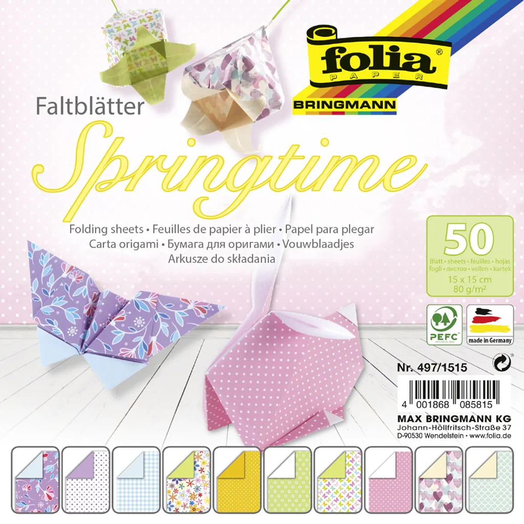 Folia Faltblätter "Springtime" 150 X 150 Mm 80 G/qm 50 Blatt 1 Folia Faltblätter "Springtime" 150 X 150 Mm 80 G/qm 50 Blatt