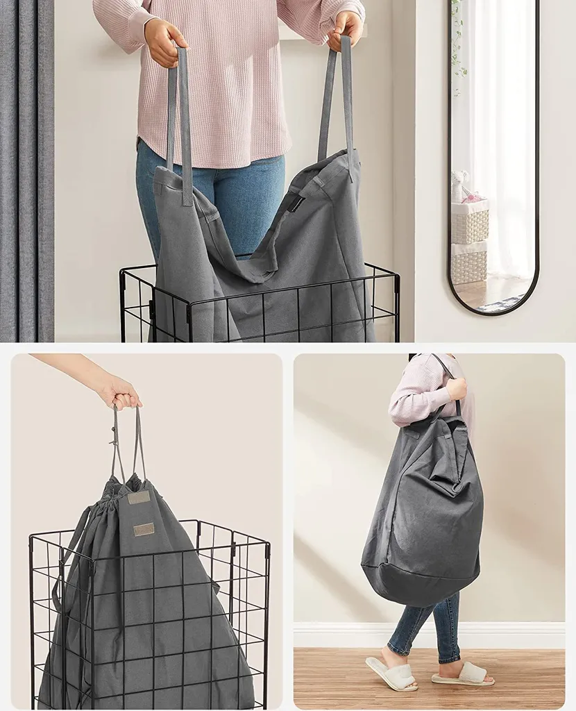 SONGMICS Wäschekorb 90L, Faltbarer Wäschesammler, Abnehmbarer Und Waschbarer Wäschesack, Metalldrahtgestell, Für Schlafzimmer, Bad, Waschküche, Schwarz-grau LCB190G01 5 SONGMICS Wäschekorb 90L, Faltbarer Wäschesammler, Abnehmbarer Und Waschbarer Wäschesack, Metalldrahtgestell, Für Schlafzimmer, Bad, Waschküche, Schwarz-grau LCB190G01 – Bild 5