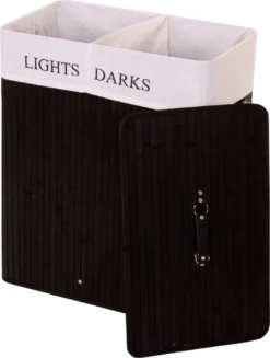 Wäschekorb MCW-C21, Laundry Wäschebox Wäschesammler Wäschebehälter, Bambus 2 Fächer 63x55x34cm 100l Schwarz -Leifheit || Vileda || Wenko Verkaufsgeschäft 42b18dd55045ac53c7527f371e81cee6