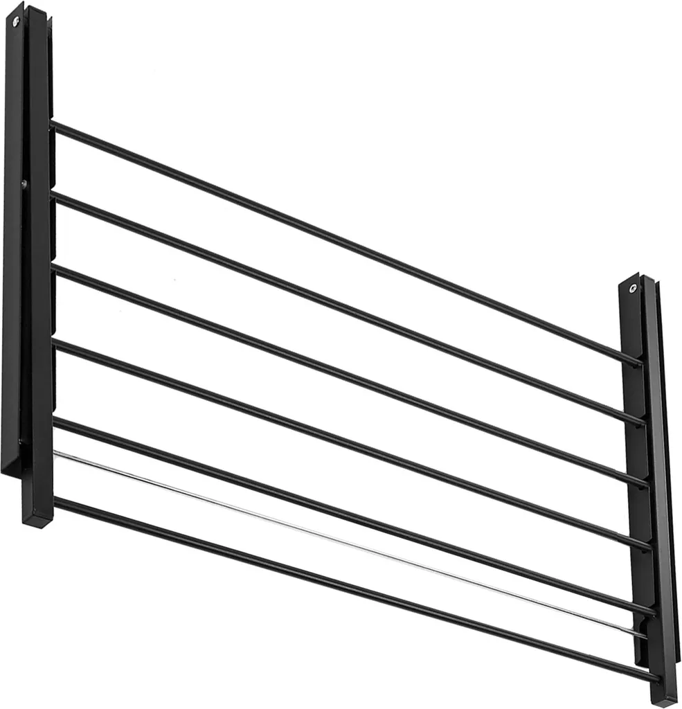 Zusammenklappbarer Wandwäschetrockner Neigbar Mit 6 Trockenstäben - Schwarz - Trockenlänge 3,60 Cm 2 Zusammenklappbarer Wandwäschetrockner Neigbar Mit 6 Trockenstäben - Schwarz - Trockenlänge 3,60 Cm – Bild 2