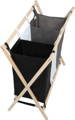 Jago® Wäschesortierer - Faltbar, 3 Fächer Aus Stoff, Aus Holz, Dreifarbig, Ca. 128 L Volumen, Größe (L/B/H): 75/40/72 Cm - Wäschekorb, Wäschebox, Wäschesammler -Leifheit || Vileda || Wenko Verkaufsgeschäft 4626b96bce972e4b2cc7e6c034f589fa