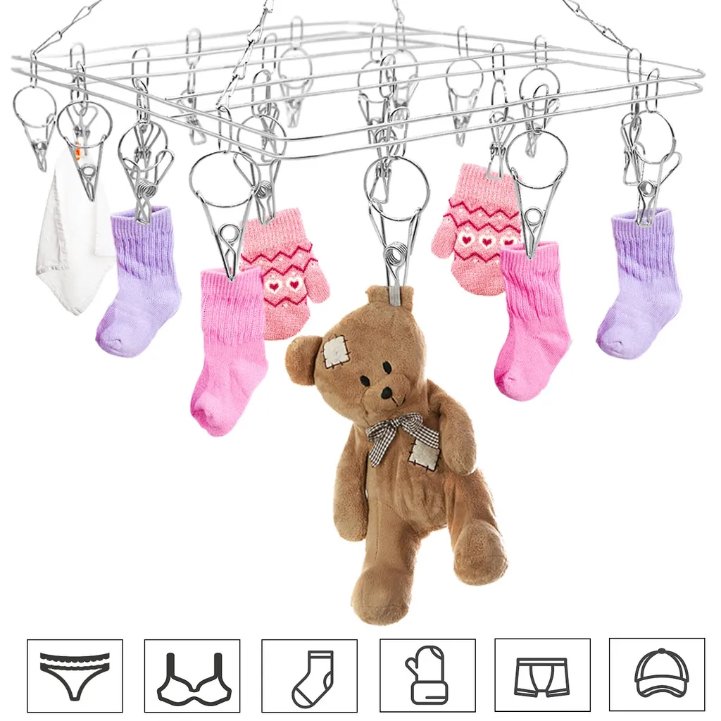 Edelstahl Sockentrockner Wäscheständer Drehhaken, Winddicht, Kleiderbügel Für Socken, Unterwäsche, BHS, Babykleidung, Handschuhe (20 Wäscheklammern) 3 Edelstahl Sockentrockner Wäscheständer Drehhaken, Winddicht, Kleiderbügel Für Socken, Unterwäsche, BHS, Babykleidung, Handschuhe (20 Wäscheklammern) – Bild 3