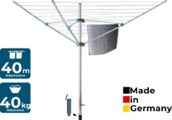 BLOME Wäschespinne Alustar XL - Wäscheständer Inkl. Bodenhülse Zum Einbetonieren, Germany