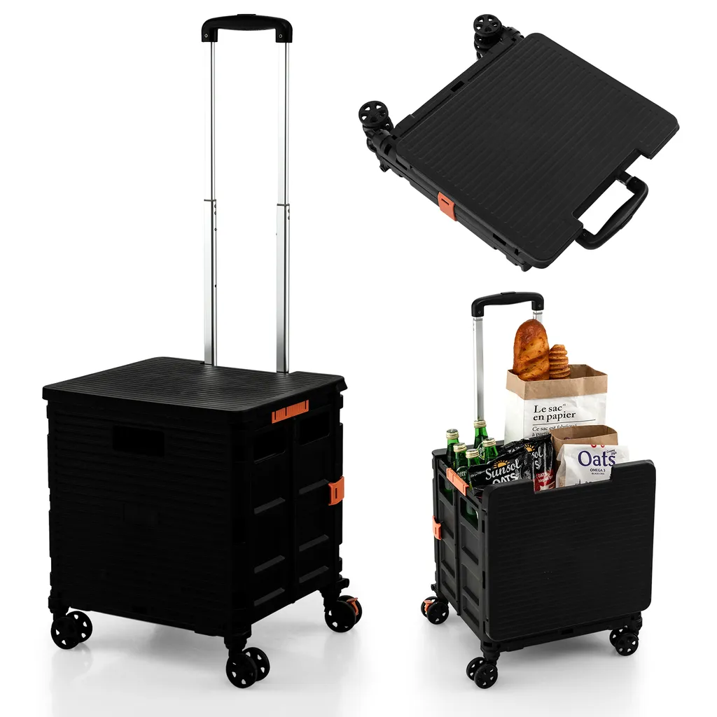 COSTWAY 55L Einkaufstrolley 80kg Belastbar, Klappbarer Einkaufswagen Mit 3-fach Verstellbarem Griff, 2 Bremsbaren Universalrädern & Erweiterbarer Obere Abdeckung, Handwagen Tragbar, Schwarz 1 COSTWAY 55L Einkaufstrolley 80kg Belastbar, Klappbarer Einkaufswagen Mit 3-fach Verstellbarem Griff, 2 Bremsbaren Universalrädern & Erweiterbarer Obere Abdeckung, Handwagen Tragbar, Schwarz