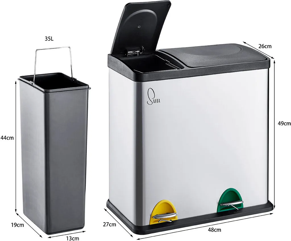 SVITA TC2Combo35 Mülleimer Edelstahl Abfalleimer Mülltrennung (12l + 23l) Silber Papierkorb 6 SVITA TC2Combo35 Mülleimer Edelstahl Abfalleimer Mülltrennung (12l + 23l) Silber Papierkorb – Bild 6