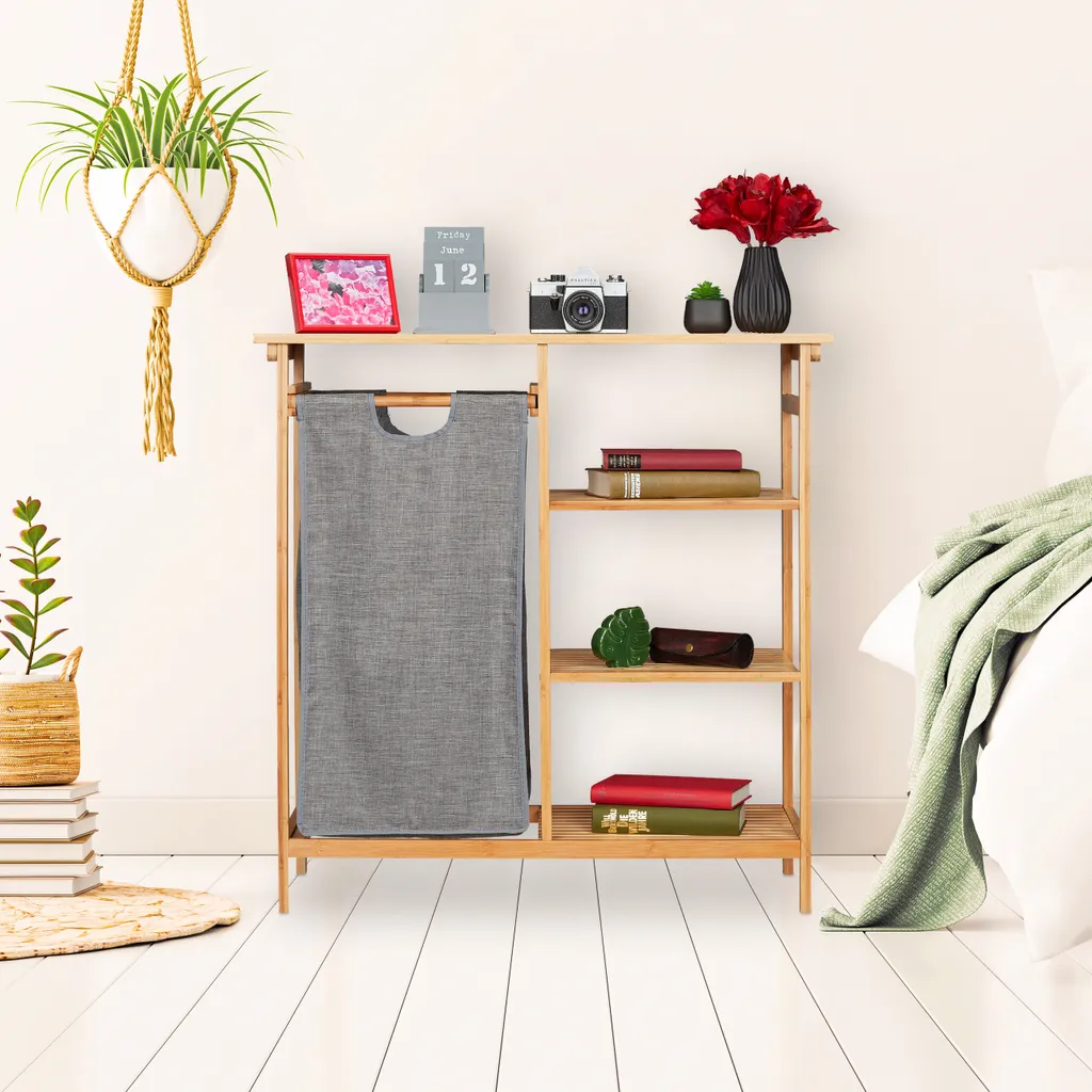 Relaxdays Bambus Badregal Mit Wäschekorb 5 Relaxdays Bambus Badregal Mit Wäschekorb – Bild 5