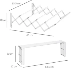 HOMCOM Wandtrockner Wäscheständer Für Wandmontage Ausziehbar Standtrockner Platzsparender Wäschetrockner Gesamttrockenlänge 57,5cm Für Drinnen Und Draußen Metall Weiß 63,5 X 60 X 20 Cm -Leifheit || Vileda || Wenko Verkaufsgeschäft 4d7d55f6e6d4ebef20f6820e1d8e45c1