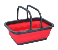 EINKAUFSKORB Faltbar Mit 2 Griffen DUNLOP Waschbecken Tragekorb Campingschüssel Picknickkorb Spülschüssel Faltschüssel Einkaufstasche Camping Picknick Korb 65 (Rot)