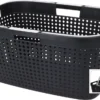 Wäschekorb Aus Kunststoff In Schwarz - 60 X 39 Cm - Tragekorb Mit Klappbaren Griffen - Einkaufskorb Aufbewahrungskorb Tragegriffe