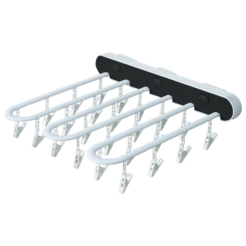 Wandmontiertes Falten Wäscheständer,Hängewäschetrockner,Mit 24 Clips,Kein Stanzen,Balkon Badezimmer Wäscheständer Schwarz 1 Wandmontiertes Falten Wäscheständer,Hängewäschetrockner,Mit 24 Clips,Kein Stanzen,Balkon Badezimmer Wäscheständer Schwarz