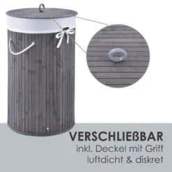 Juskys Bambus Wäschekorb Curly-Round – 55 Liter Volumen – Wäschesammler Mit Deckel, Tragegriffen & Stoff Wäschesack – 1 Fach Wäschebox – In Grau 16 Juskys Bambus Wäschekorb Curly-Round – 55 Liter Volumen – Wäschesammler Mit Deckel, Tragegriffen & Stoff Wäschesack – 1 Fach Wäschebox – In Grau -Leifheit || Vileda || Wenko Verkaufsgeschäft 4fc2d985dcb1f87e3fec7ac005c8bac2