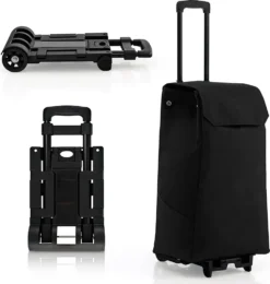 COSTWAY 2in1 Einkaufswagen & Trolley Mit 38L-Fassungsvermögen, 3-stufig Höhenverstellbarer Einkaufsroller Mit 2 Rädern & 2 Seitentaschen & Reißverschlusstasche, Bis 60kg Belastbar Schwarz