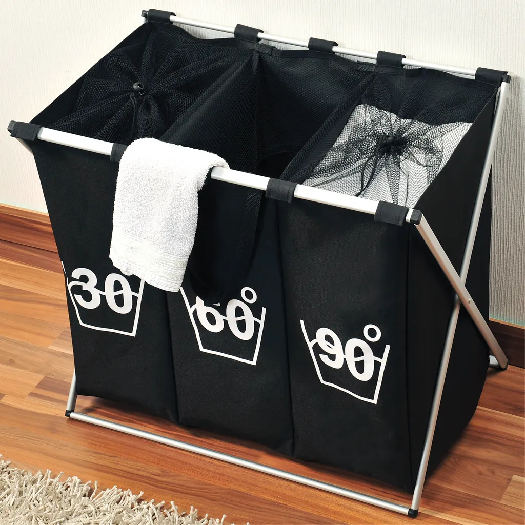 Kesper Wäschesammler Mit Dreifacher Einteilung, Trio, Schwarz 19590 1 Kesper Wäschesammler Mit Dreifacher Einteilung, Trio, Schwarz 19590