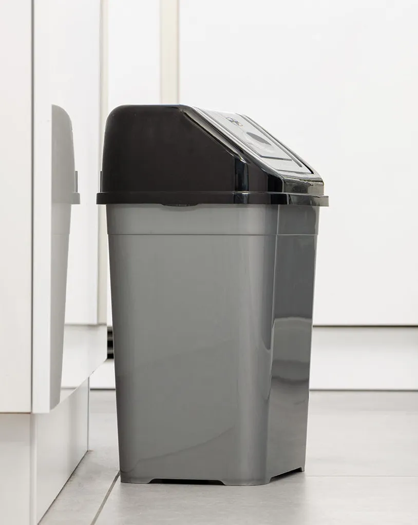 Abfalleimer Mit Schwingdeckel - 22 L / Klein - Mülleimer In Grau Mit Schwarzem Deckel - Müll Tonne Abfall Sammler 1 Abfalleimer Mit Schwingdeckel - 22 L / Klein - Mülleimer In Grau Mit Schwarzem Deckel - Müll Tonne Abfall Sammler