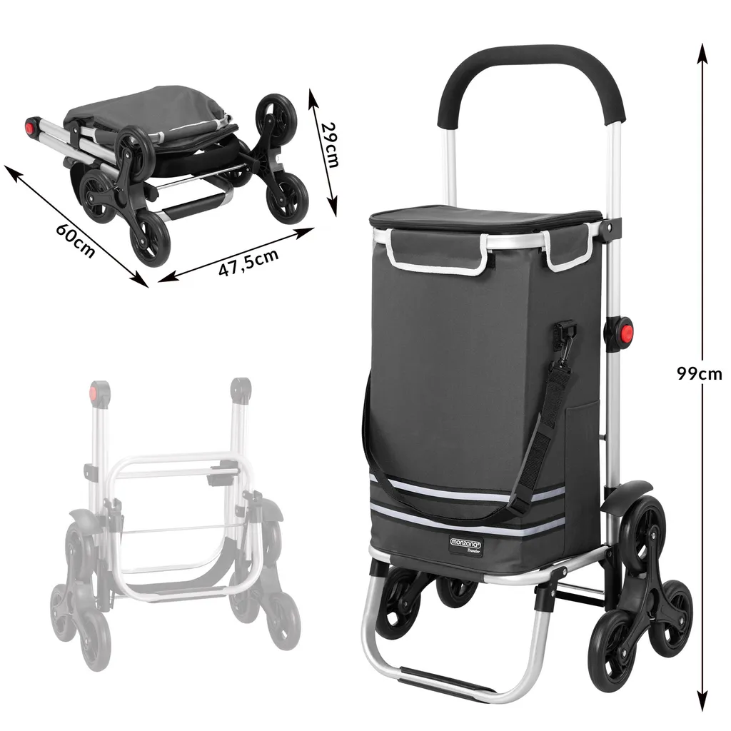 Monzana 2in1 Einkaufstrolley 30kg Klappbar Abnehmbare Tasche 6 Rollen Kühltasche Einkaufswagen Einkaufshilfe Treppensteiger , Farbe:Grau 7 Monzana 2in1 Einkaufstrolley 30kg Klappbar Abnehmbare Tasche 6 Rollen Kühltasche Einkaufswagen Einkaufshilfe Treppensteiger , Farbe:Grau – Bild 7