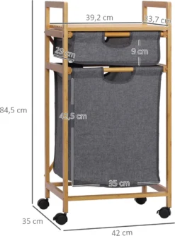 HOMCOM Wäschekorb Wäschebox Mit 2 Stoffbeutel Wäschesack Wäschesammler Mit Rollen Aufbewahrungskorb Bambus Naturholz+Grau 42 X 35 X 84,5 Cm -Leifheit || Vileda || Wenko Verkaufsgeschäft 5977eedb9a1308b0caa25103102a9fc1