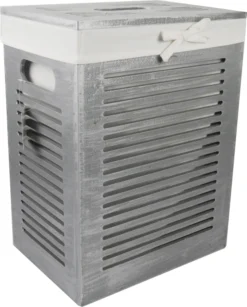 Wäschekorb Wäschetonnen Wäschetruhe Holz MDF Ice Grau Silver 66L Mit Bezug Handgriff Deckel 40x30 H.55