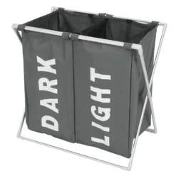 Wäschesammler HWC-C36, Laundry Wäschesortierer Wäschekorb, 2 Fächer Klappbar 58x59x37cm 127l Grau