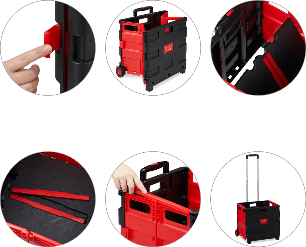 Relaxdays 1 X Einkaufstrolley Klappbar Rot 7 Relaxdays 1 X Einkaufstrolley Klappbar Rot – Bild 7