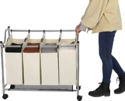 SONGMICS Wäschekorb Mit 4 Fächern Beige 140 L Faltbar Eisengetsell 4 ×35 L Wäschesortierer Wäschebox Wäschewagen Wäschesammler Aus Polyester LSF005S -Leifheit || Vileda || Wenko Verkaufsgeschäft 5d38dd1a650492f234cc63ce8c7f1441