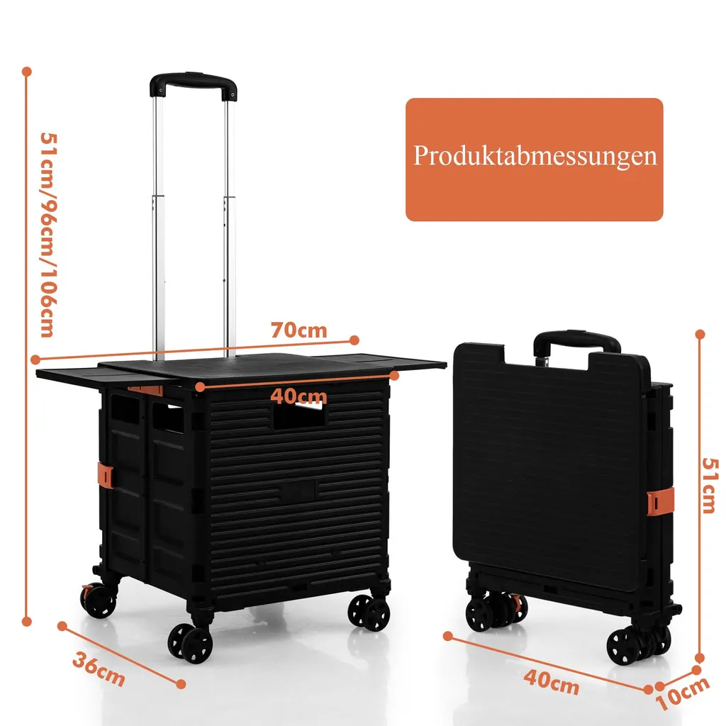 COSTWAY 55L Einkaufstrolley 80kg Belastbar, Klappbarer Einkaufswagen Mit 3-fach Verstellbarem Griff, 2 Bremsbaren Universalrädern & Erweiterbarer Obere Abdeckung, Handwagen Tragbar, Schwarz 7 COSTWAY 55L Einkaufstrolley 80kg Belastbar, Klappbarer Einkaufswagen Mit 3-fach Verstellbarem Griff, 2 Bremsbaren Universalrädern & Erweiterbarer Obere Abdeckung, Handwagen Tragbar, Schwarz – Bild 7