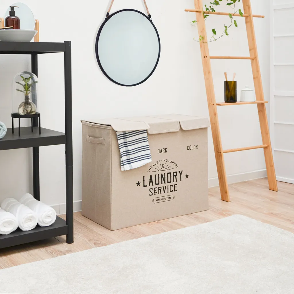 Wäschekorb 3 Fächer - 84L Wäschesammler Beige Mit Deckel - Wäsche Organizer Bad 2 Wäschekorb 3 Fächer - 84L Wäschesammler Beige Mit Deckel - Wäsche Organizer Bad – Bild 2