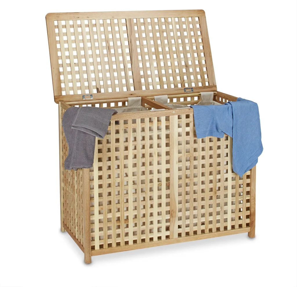 Relaxdays Wäschesammler Duo Walnuss 2 Relaxdays Wäschesammler Duo Walnuss – Bild 2