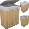 TOSANEO Bambus Wäschebox 100-Liter Faltbarer Wäschekorb Mit 2 Fächern Wäschesammler Mit Deckel Wäschetruhe Mit Großem Fassungsvermögen Natur