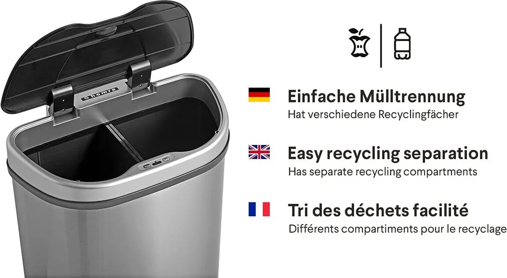 QUBIX Sensor Mülleimer 70L - 2 X 35L - 2 Fächer - Edelstahl - Abfalleimer - Abfalltrennsensor - Abfalltrennung Mülleimer 6 QUBIX Sensor Mülleimer 70L - 2 X 35L - 2 Fächer - Edelstahl - Abfalleimer - Abfalltrennsensor - Abfalltrennung Mülleimer – Bild 6