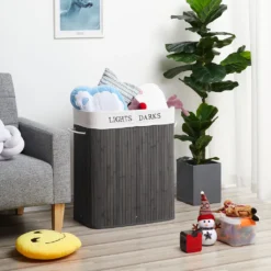 Wäschekorb Aus Bambus, 100 L Wäschesortierer Mit 2 Fächern, Faltbarer Wäschesammler Mit Herausnehmbarem Wäschesack, Rechteckige Wäschebox,Grau -Leifheit || Vileda || Wenko Verkaufsgeschäft 636f3fbb81398578b15f2d86d2b7c04a