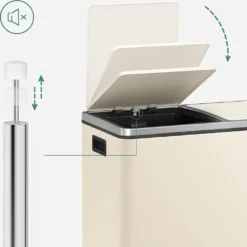 SONGMICS Mülleimer, 2 X 30 L, 2 Fächer, Mülltrennsystem, Treteimer, Abfalleimer Küche, 15 Müllsäcke, Aus Metall, Inneneimer Aus Kunststoff, Klappdeckel, Softclose, Luftdicht, Cremeweiß LTB060A01 -Leifheit || Vileda || Wenko Verkaufsgeschäft 64f2ec39b5165271de499107abcd2a25