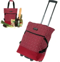 Einkaufstrolley Trolley Punta Wheel Einkaufsroller Einkaufswagen Shoppingtrolley Shopper EInkaufskorb Mit Rollen Und Gurten Trolly 10008-0220 Red Dots Punkte Rot + Bagboom Thermo TK Tasche -Leifheit || Vileda || Wenko Verkaufsgeschäft 682186ad767fa65b6a30ee78ee931364