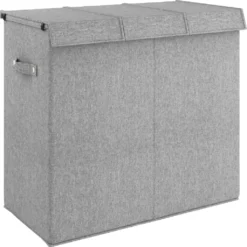 VidaXL Faltbarer Wäschekorb Grau 64,5x34,5x59 Cm Leinenimitat Stoff