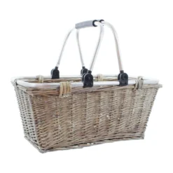 Einkaufskorb 'Shopping', Grau Gekalkt Stabil Verflochten, Aluminiumrahmen