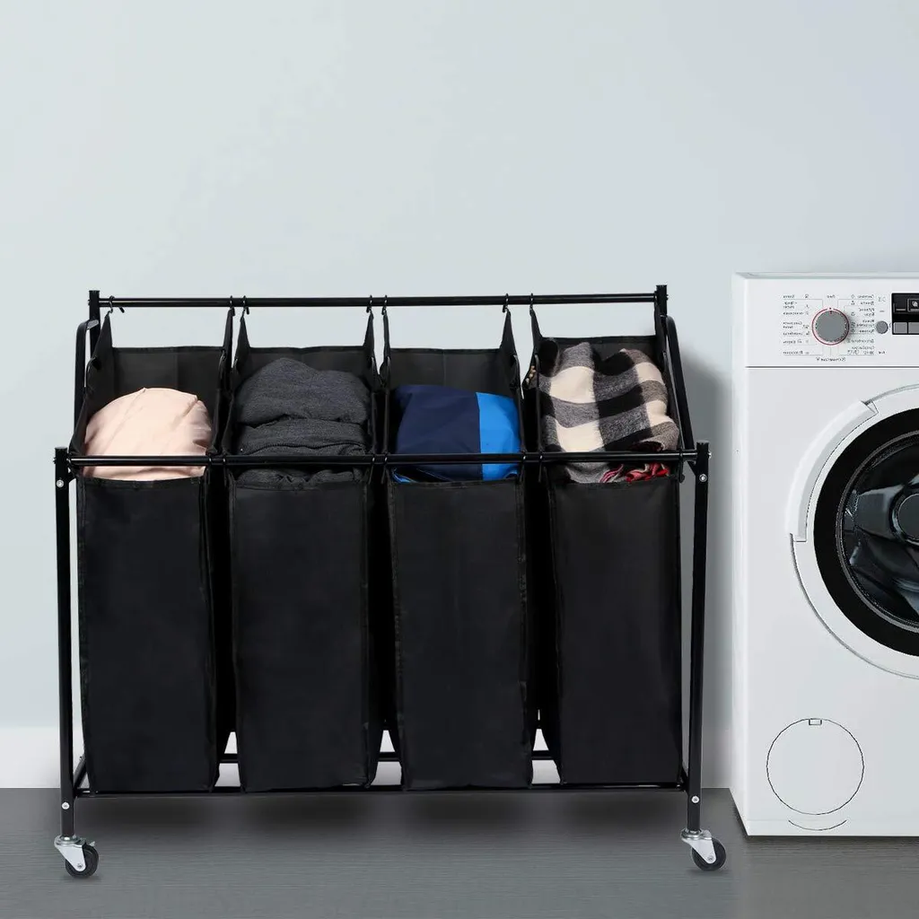 Meerveil Wäschekörbe, Mit Rollen, Schwarz, 4 Fächer 2 Meerveil Wäschekörbe, Mit Rollen, Schwarz, 4 Fächer – Bild 2