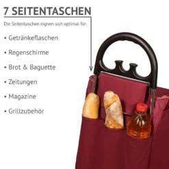 Einkaufstrolley KILEY XXL Bordeaux Mit 78l Fassung & Seitentaschen - Extragroße, Leise & Abnehmbare Gummiräder -Leifheit || Vileda || Wenko Verkaufsgeschäft 6d64cfaae9990ee1726c813535ed083b