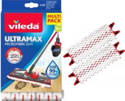 Vileda UltraMax Flachbesen Nachfüllpackung, Mikrofaser, Weiß Und Rot, Standardgröße