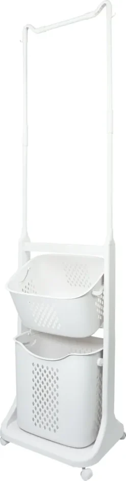 U. Uberlux Wäschekorb 2 Fächer Wäschekorbwagen Wäscheständer Kleiderständer Mehrstöckig Kunststoff Wäschekorb Mit Rollen Laundry Basket Kunststoffkorb Für Wäsche Wäschebox Wäschesammler Aufbewahrung Plastik Weiß