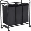 SONGMICS Wäschekorb Mit 3 Abnehmbaren Stofftaschen, 3 X 44 Liter, Wäschesortierer Wäschesammler, Schwarz LSF003B