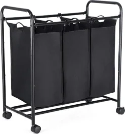 SONGMICS Wäschekorb Mit 3 Abnehmbaren Stofftaschen, 3 X 44 Liter, Wäschesortierer Wäschesammler, Schwarz LSF003B