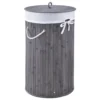 Juskys Bambus Wäschekorb Curly-Round – 55 Liter Volumen – Wäschesammler Mit Deckel, Tragegriffen & Stoff Wäschesack – 1 Fach Wäschebox – In Grau