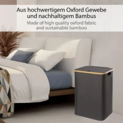 ONVAYA® Wäschekorb Mit Deckel | 70 Liter | Dunkelgrau | Wäschesammler Fürs Badezimmer | Wäschetruhe Aus Bambus-Holz & Oxford-Stoff | Design Wäschebox | Wäschesortierer -Leifheit || Vileda || Wenko Verkaufsgeschäft 73b53b74b06f46d6fe65589459cbc6b3