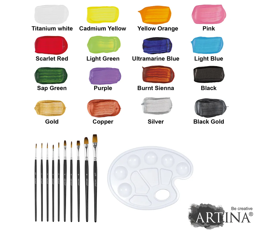 Artina Acrylfarbenset Mit 4 Metallic Acrylfarben Bergamo (27tlg) 3 Artina Acrylfarbenset Mit 4 Metallic Acrylfarben Bergamo (27tlg) – Bild 3