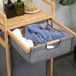 HOMCOM Wäschekorb Wäschebox Mit 2 Stoffbeutel Wäschesack Wäschesammler Mit Rollen Aufbewahrungskorb Bambus Naturholz+Grau 42 X 35 X 84,5 Cm -Leifheit || Vileda || Wenko Verkaufsgeschäft 773e21d17a52050be7b366df84a516f6