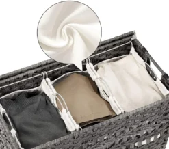 SONGMICS Wäschekorb Handgeflochten, Wäschesammler Aus Polyrattan, Mit 3 Fächern, Deckel Und Griffen, Herausnehmbare Taschen, Wohnzimmer, Schlafzimmer, Waschküche, Grau LCB083G02 -Leifheit || Vileda || Wenko Verkaufsgeschäft 7ae1164a9ae9c7984ba6fade64bae181